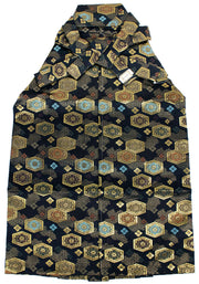 Boy's Polyester Hakama Set 7 Items for Japanese Traditional Kimono - Dark Navy Flower Turtle Shell